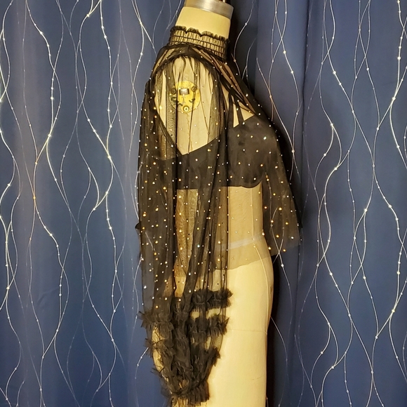 Crystal Studded Sheer Ruffled Blouse - Picture 4 of 6